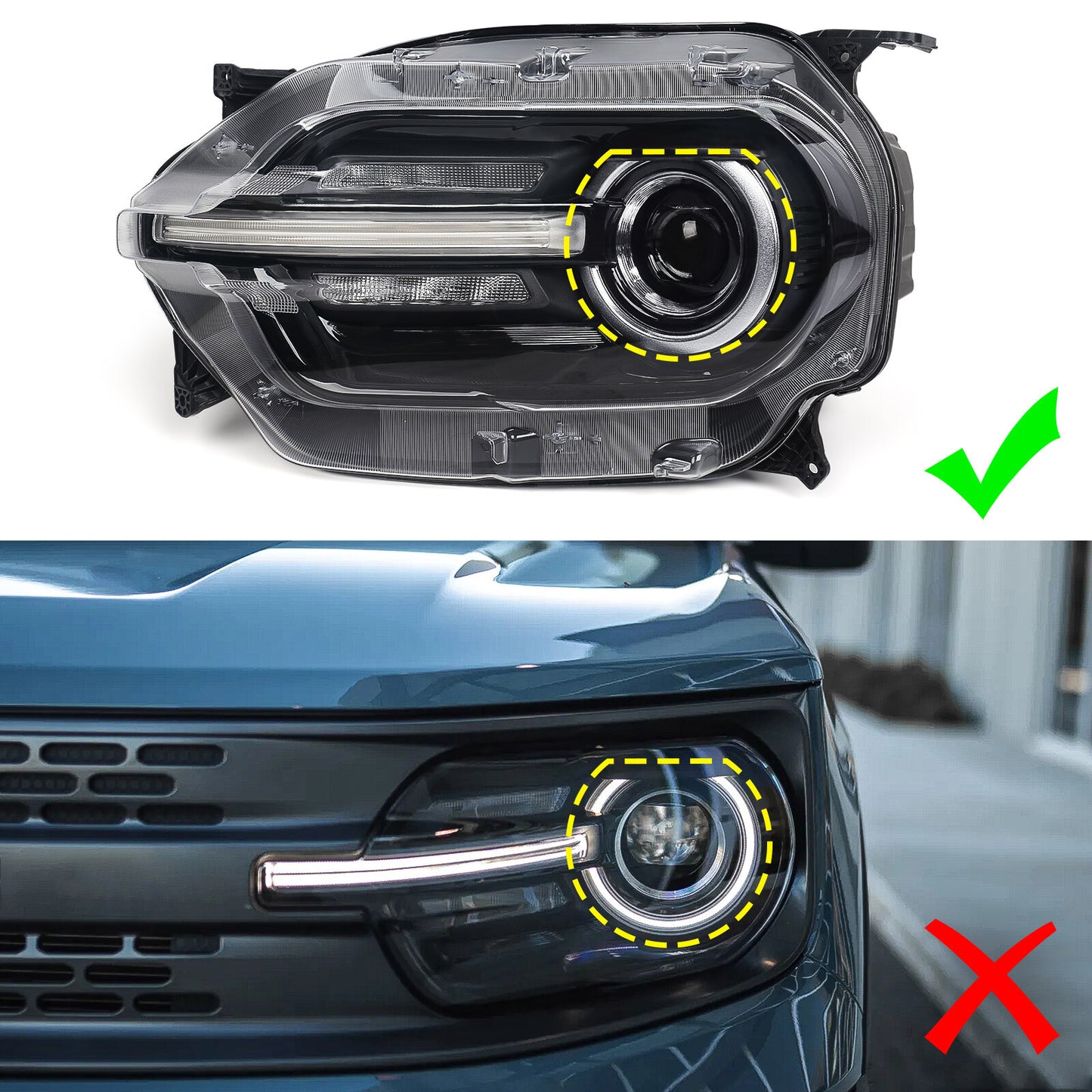 2P For 2021-2024 for Ford Bronco Sport w/ LED Signature Projector Headlight LH RH