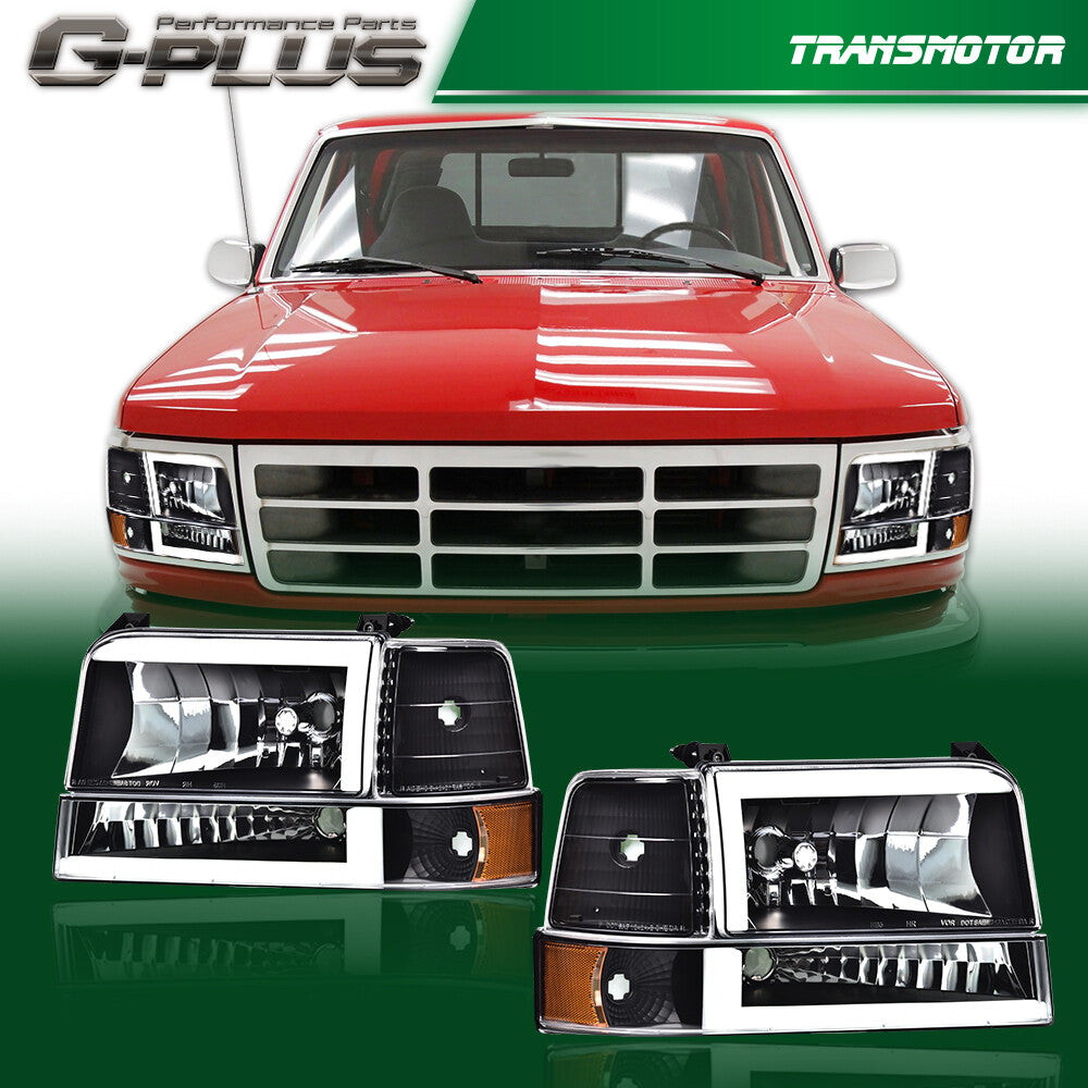 6 Pack Dual LED DRL Headlights for 92-96 for F150 F250 F350 - v