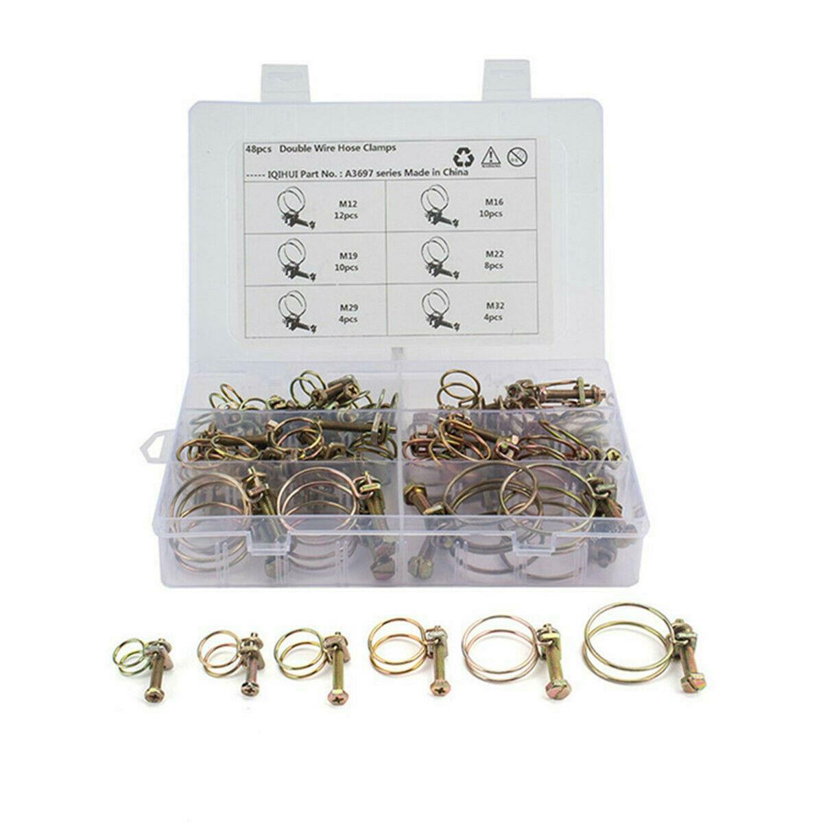48-piece boxed set, 6 sizes, double-wire flexible hose clamps, adjustable, suitable for automotive applications. n