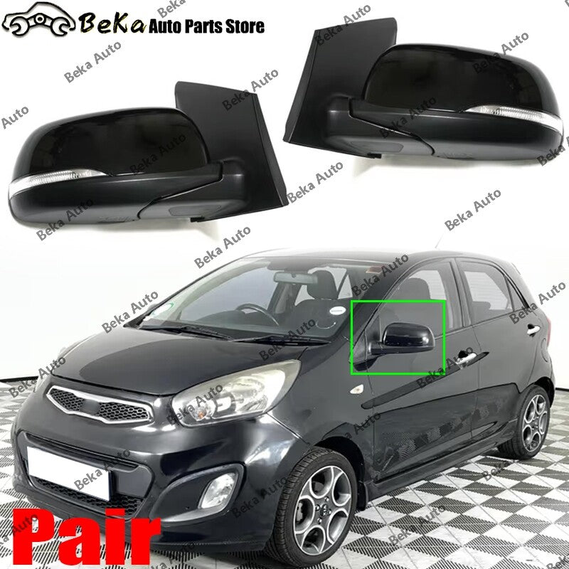 1 pair of for Kia Picanto rearview mirror assemblies (8 pins) for 2012, 2013, 2014, 2015, and 2016 models.