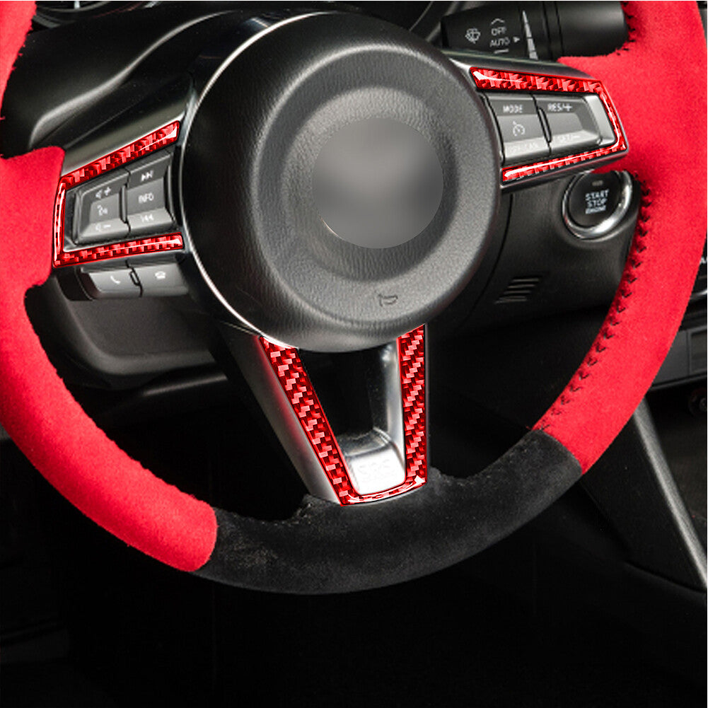 for Mazda MX-5 16-20 Carbon Interior Steering Wheel Button Panel Cover Trim Red