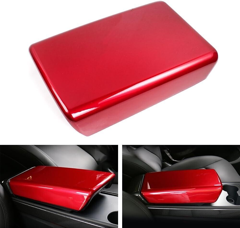 ABS bright red interior armrest storage box cover trim suitable for Model 3/Y-17-23 n