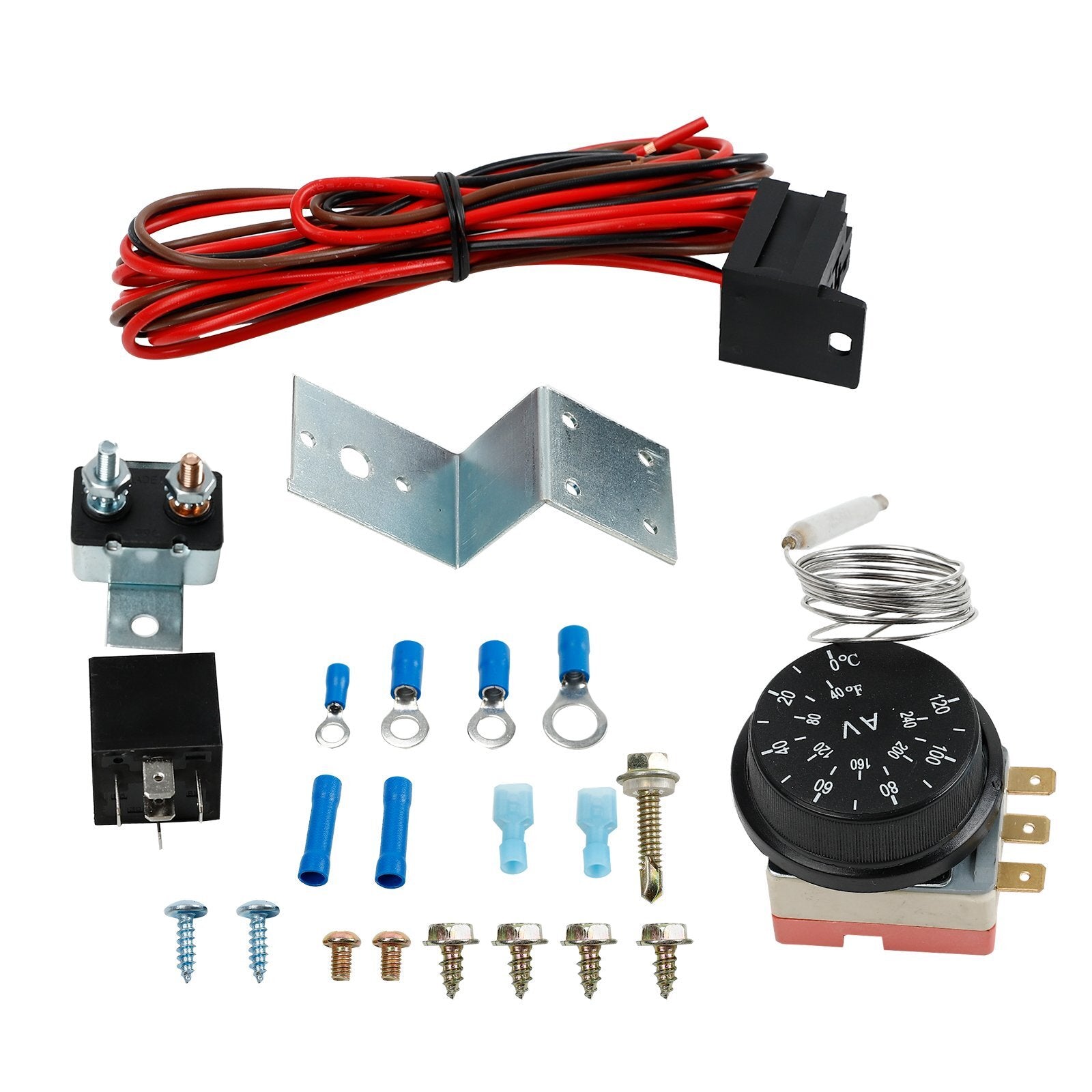 Adjustable 12V Electric Radiator Fan Thermostat 3-Pin Control Relay Wire Kit