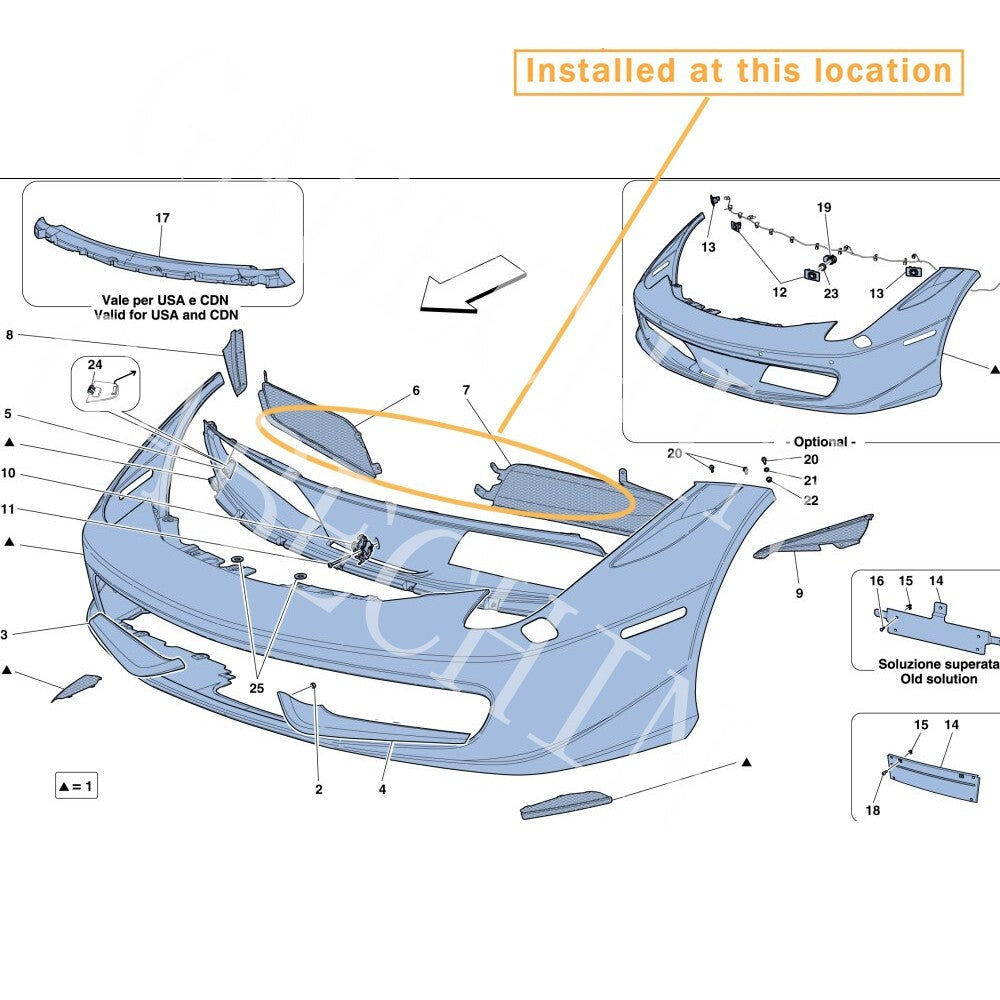Front bumper grille kit for Ferrari 458 Italia Spider. equipment manufacturer: 81761200 81761100
