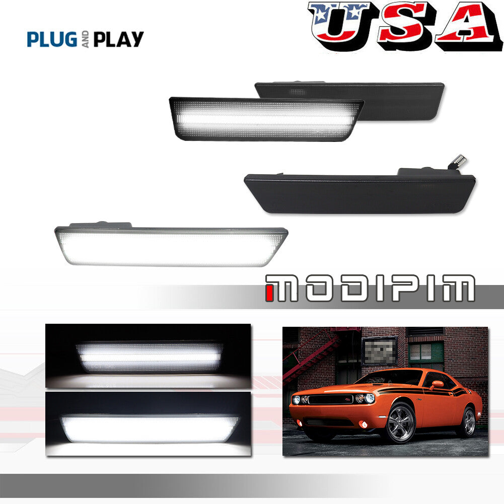 Smoke lens upgrade white LED F&R side marker lights for Dodge for Challenger 08-14- v