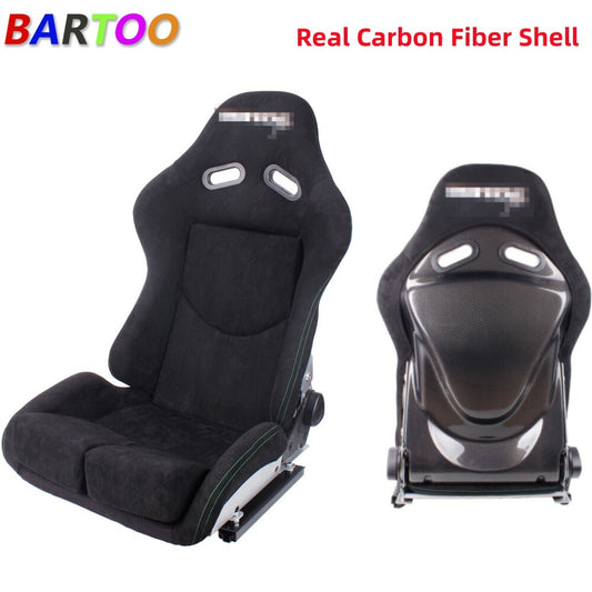 1X Black Suede Recline Low Max Racing for Seat Green Stitch Carbon Fiber Back Q