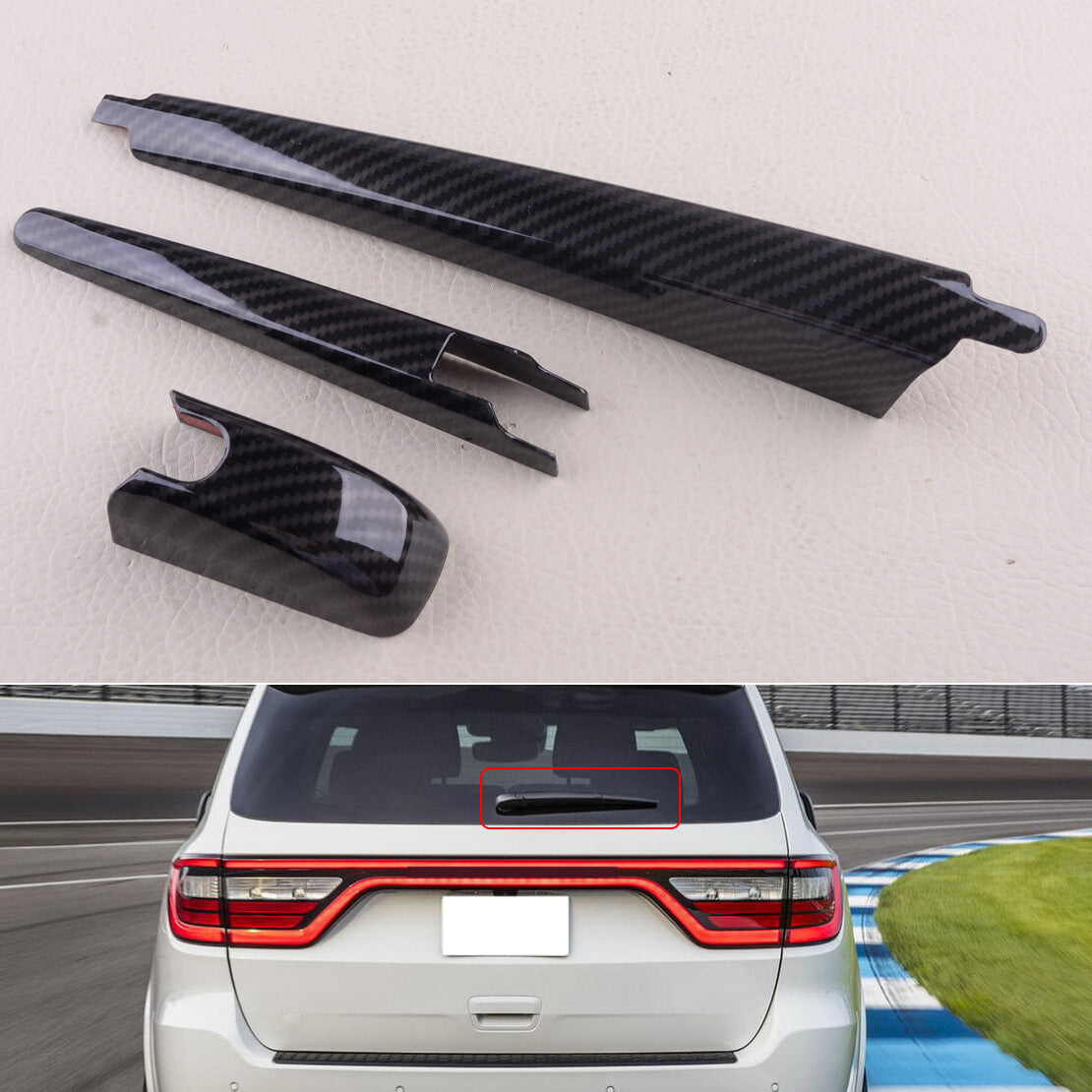 3Pc Carbon Fiber Style Rear Wiper Cover Trim Fit for for Dodge Durango SUV 2011-2020 v