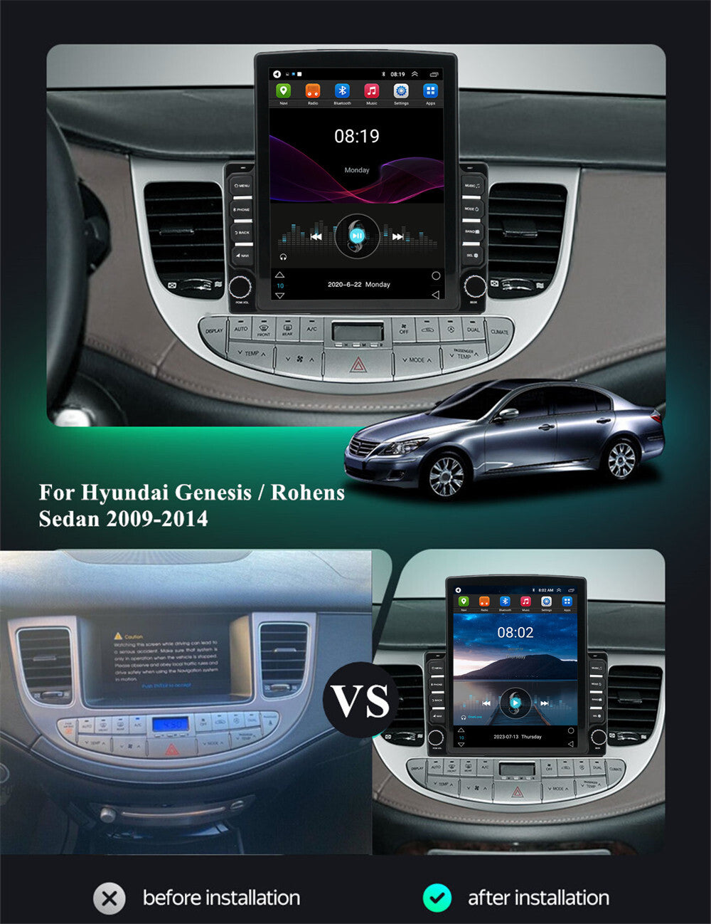 9.7 Android 12 Stereo Radio GPS Navigation FM for Hyundai for Genesis Sedan 2009-14