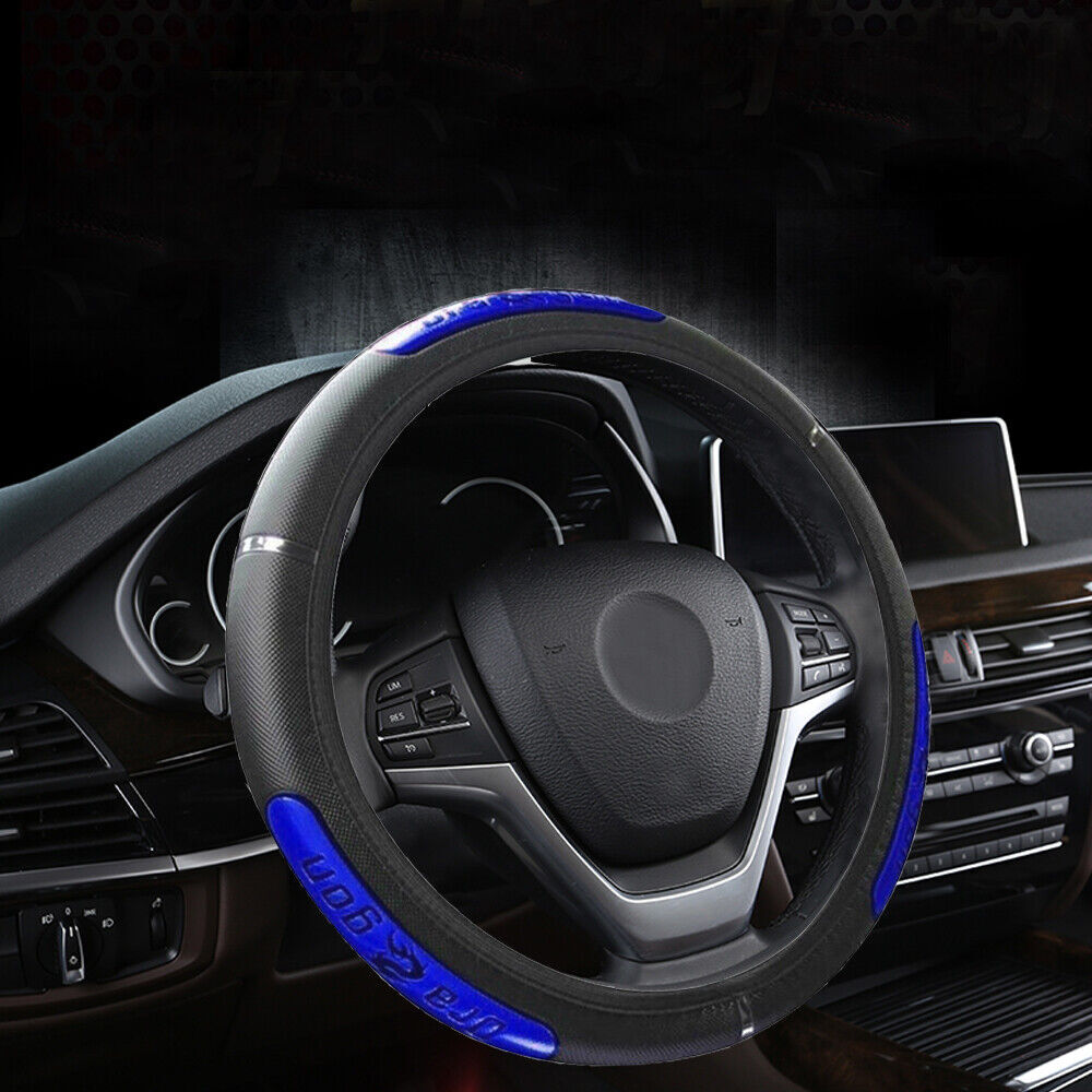 Car Steering Wheel Cover Leather Universal Car Accessories Blue Black Anti-Slip Q