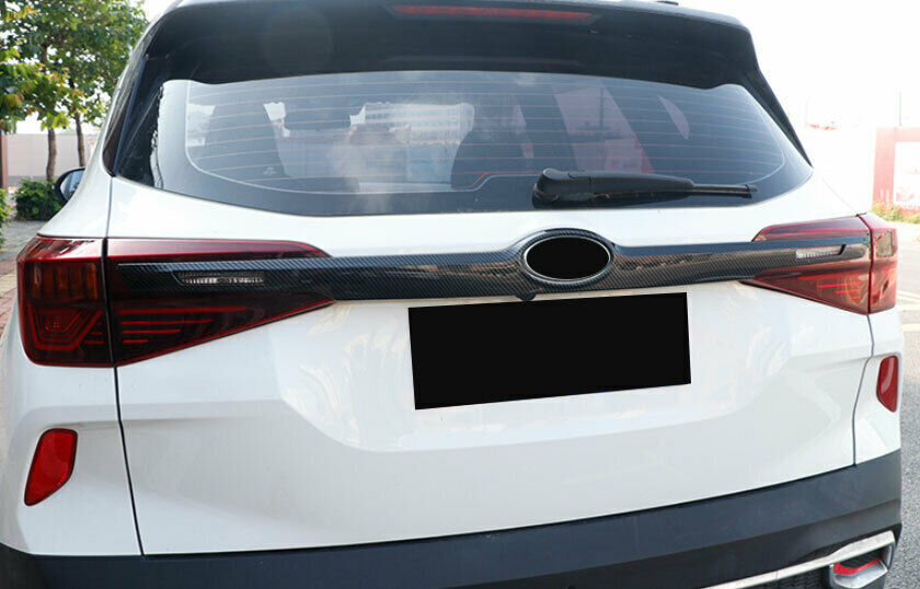 for Kia Seltos 2020-2023 Carbon Fiber Style Rear Trunk Tailgate Lid Cover Trim