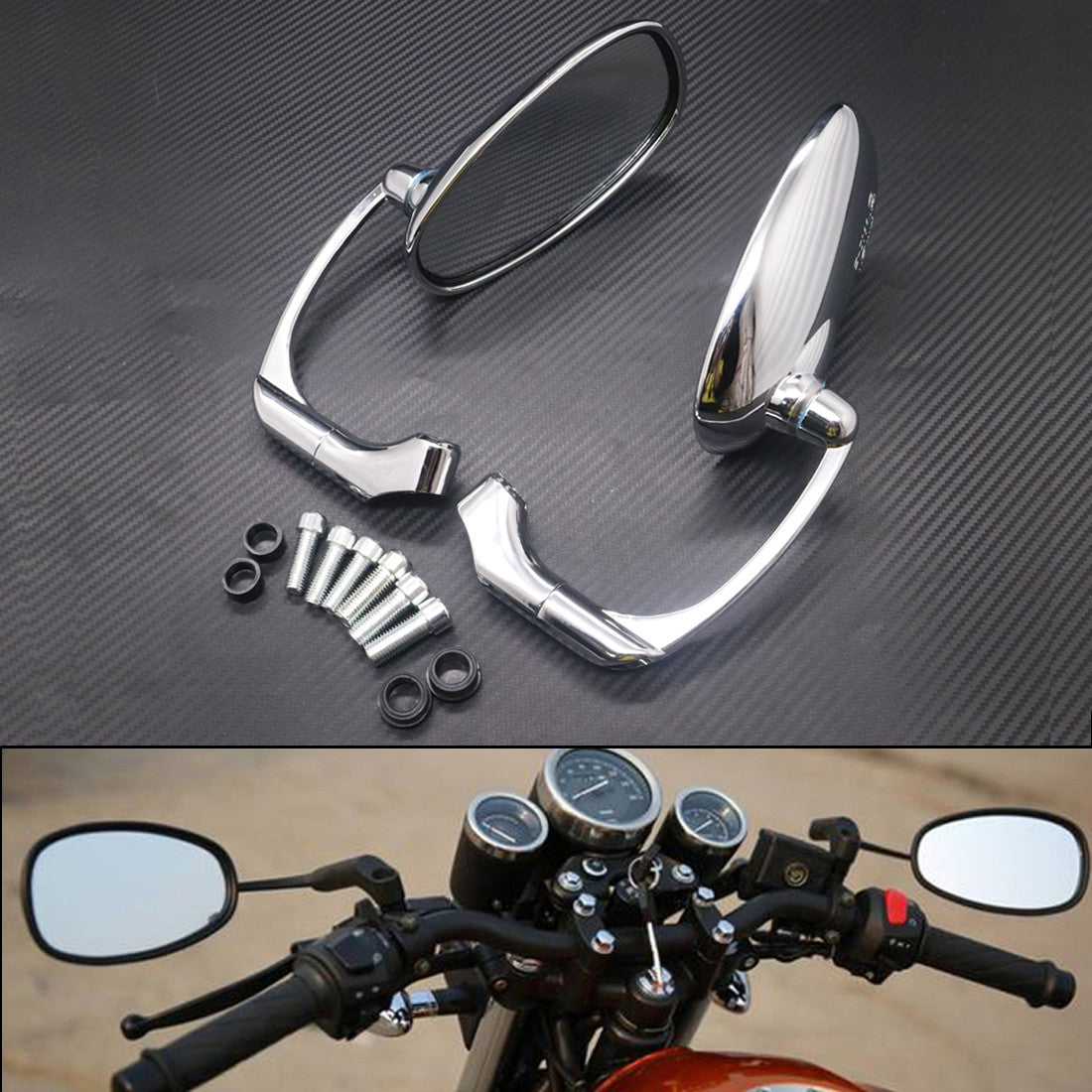 Motorcycle Chrome Retro Oval Rearview Side Mirror For GN/ CG Cafe Racer Custom Q
