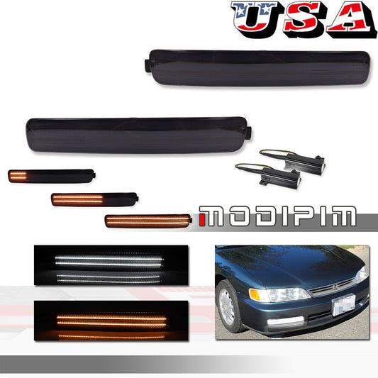 Suitable for 96-97 for Honda Accord 2D Coupe / 4D Sedan Smoke LED DRL Turn Signal Light Pair - v