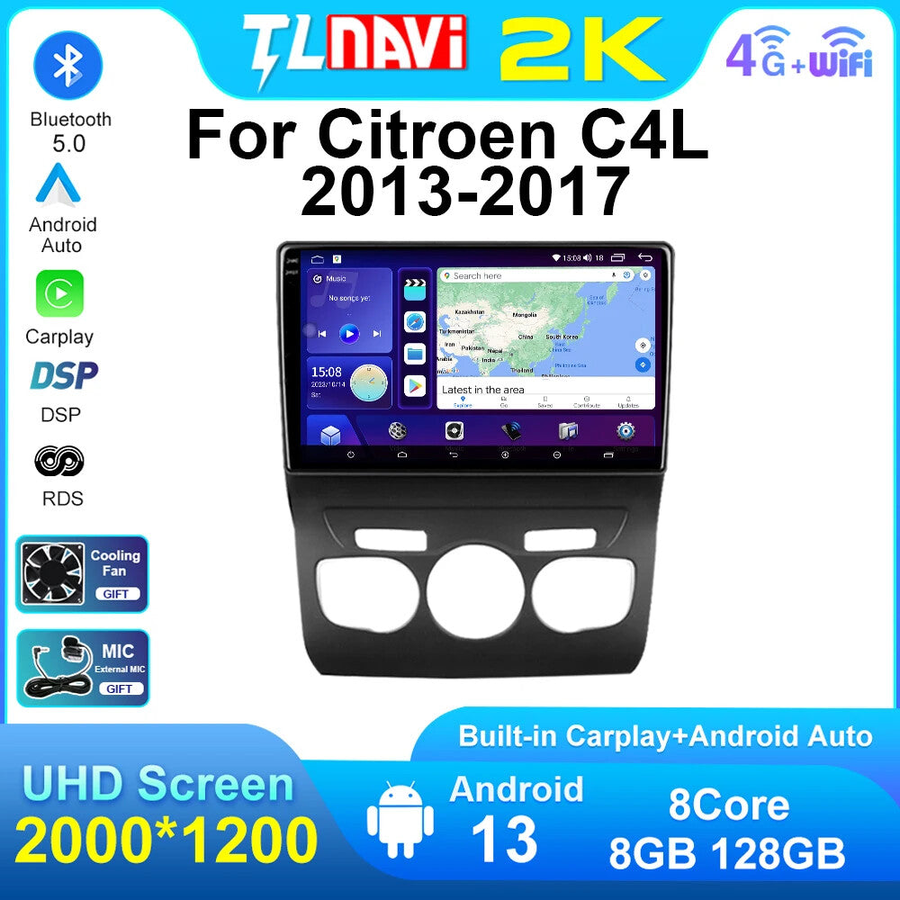 Car Radio Screen for Citroen for C4 C4L 2013-2017 Android CarPlay GPS Stereo Player