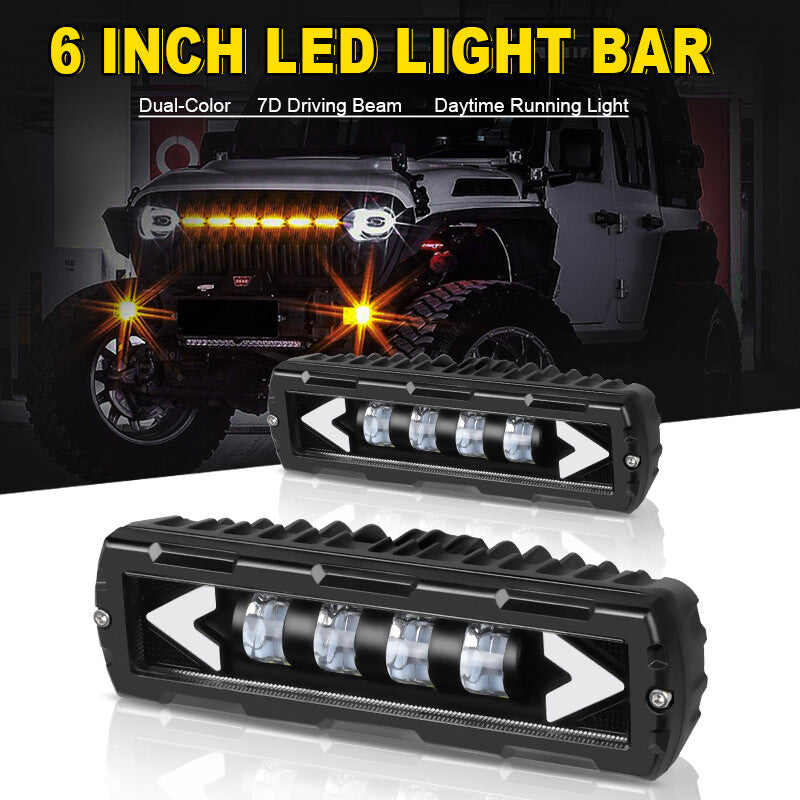 2X 6inch LED Work Light Bar Spot Pods Fog Driving Lamp Offroad Truck Amber White