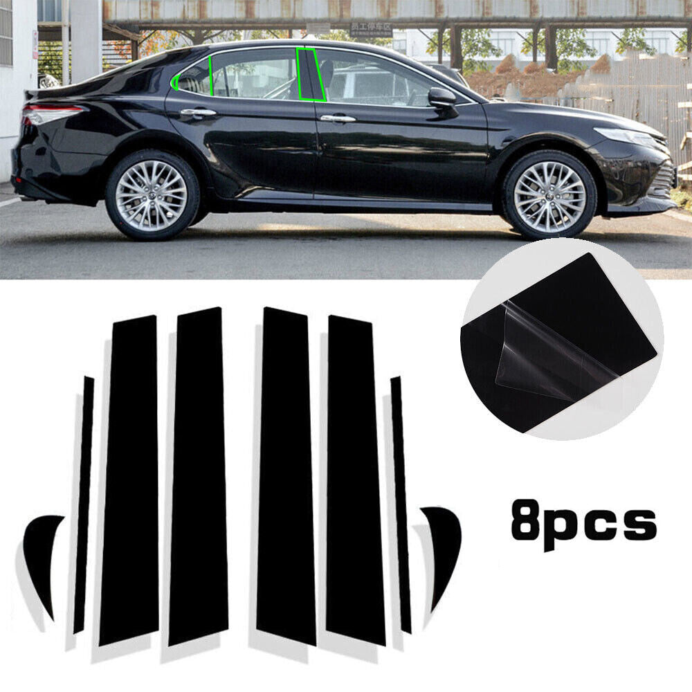 Black Pillar Posts for Toyota for Camry 2018-2022 8pc Set Door Trim Piano Cover Kit