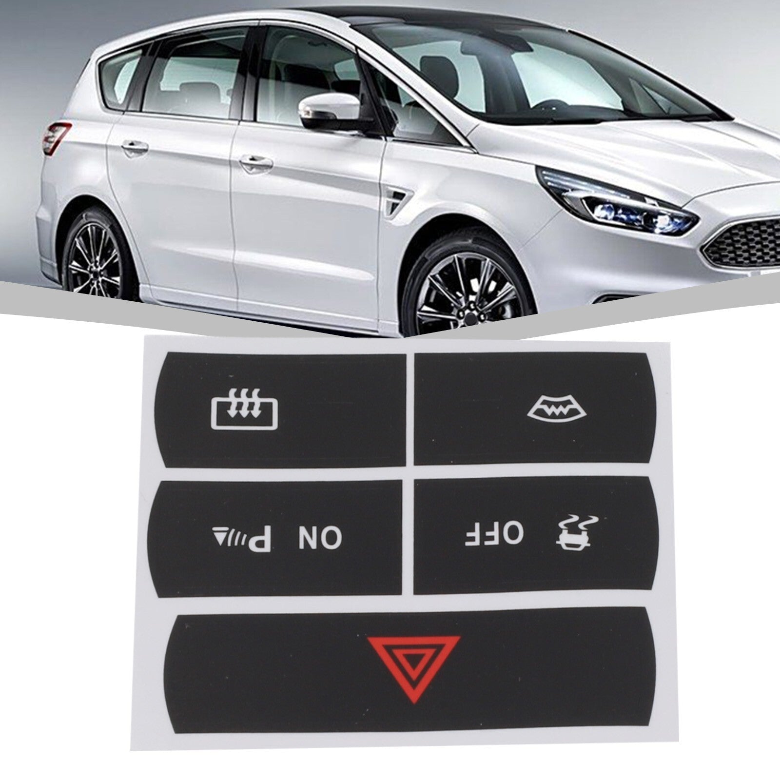 Easy-apply stickers for Ford S Max hazard button defrosters and repairs