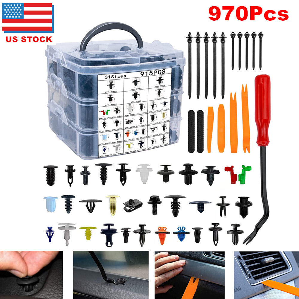 970-piece pack of body riveting panels, fasteners, clamps, molding, sorting belts, and tools - n