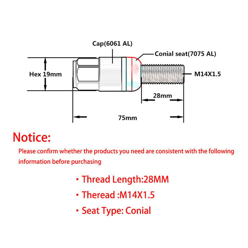 20¡Á Black M14x1.5 Wheel Lug Bolts, Black Tapered for Seat Nails, 28mm, Suitable for Most Aftermarket Use.