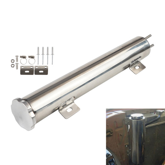 2x13 Polished Stainless Steel Radiator Coolant Overflow Catch Puke Tank 20OZ