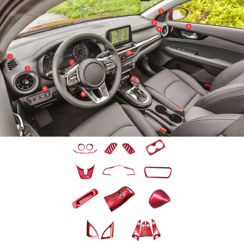 18pcs Red Center Dash Full Set Interior Decor Cover Kit for Kia Forte 2019-2021