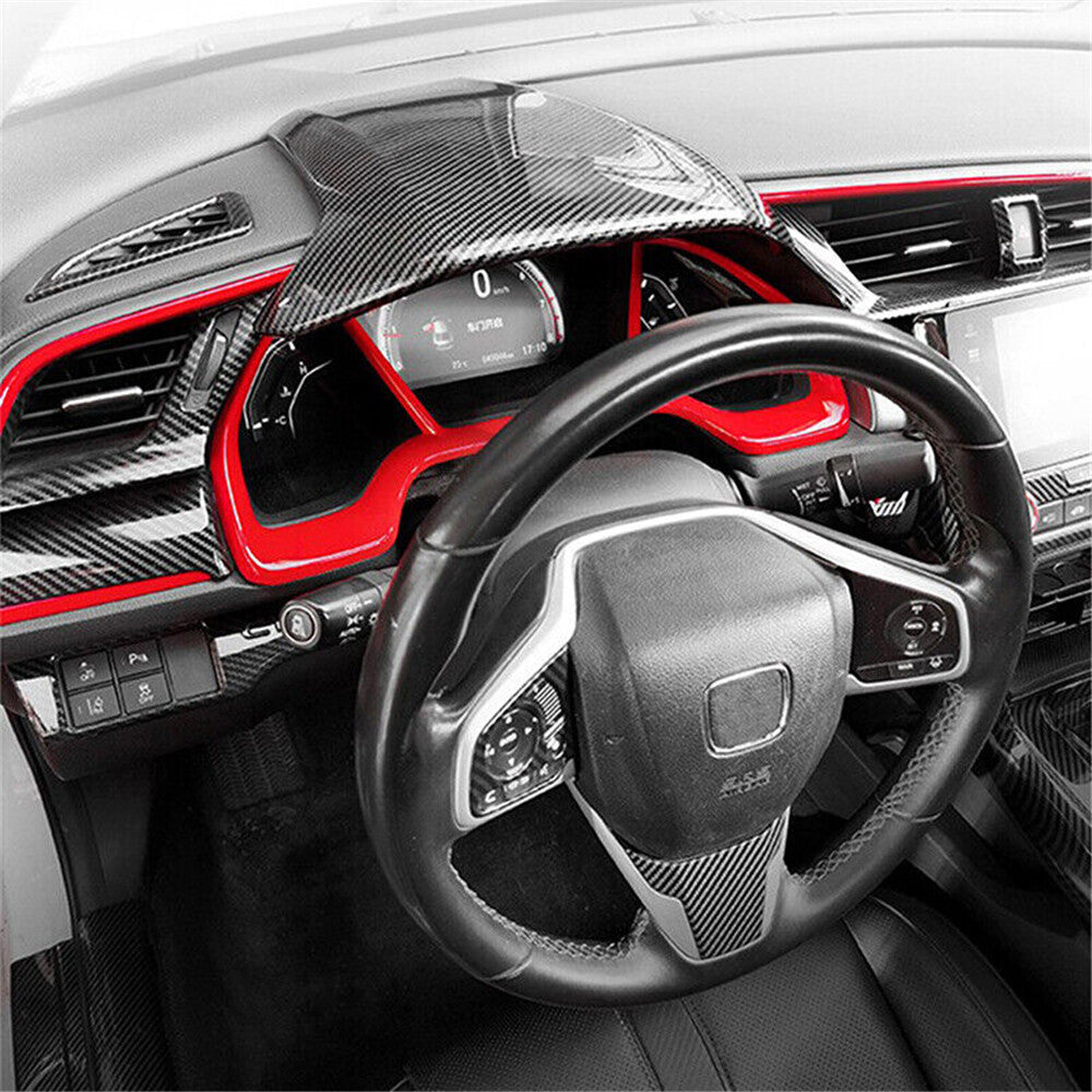 Carbon Fiber Look Front Dashboard Cover Trim for Honda for Civic 10th Gen 16-21 LHD Q