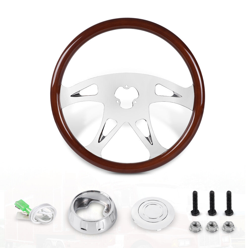 18 Wood Steering Wheel Chrome 4 Spoke for Freightliner / for Kenworth / for Peterbilt / for Volvo