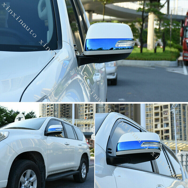 Blue Rearview Mirror Strips Cover Trim Stainless for Toyota Prado 150 2010-2021