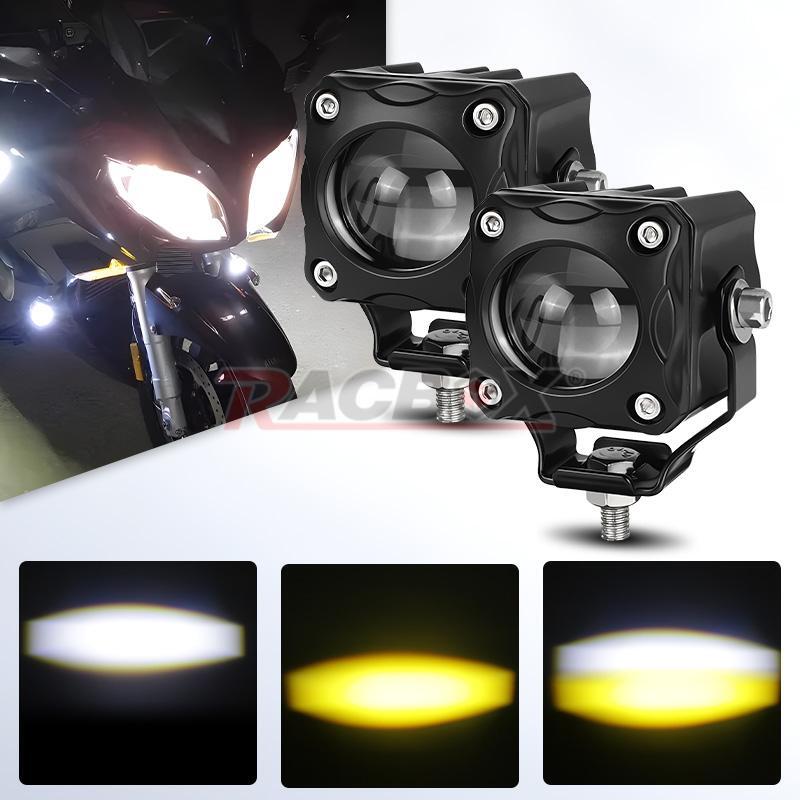 2X Motorcycle Yellow White High/Low LED Spot Light Driving Fog Headlight ATV UTV