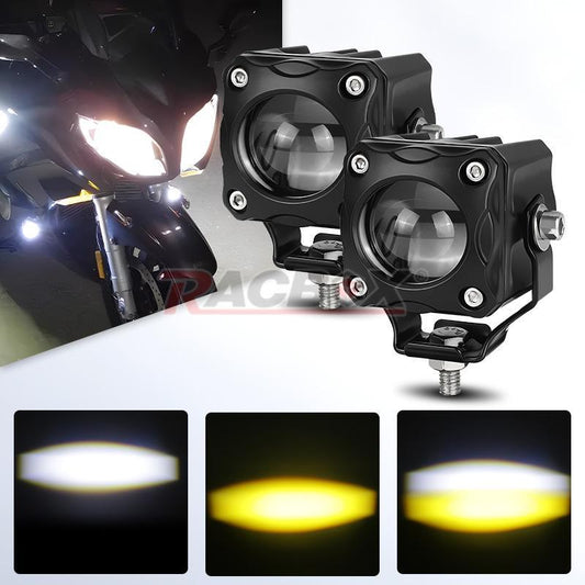 2X Motorcycle Yellow White High/Low LED Spot Light Driving Fog Headlight ATV UTV