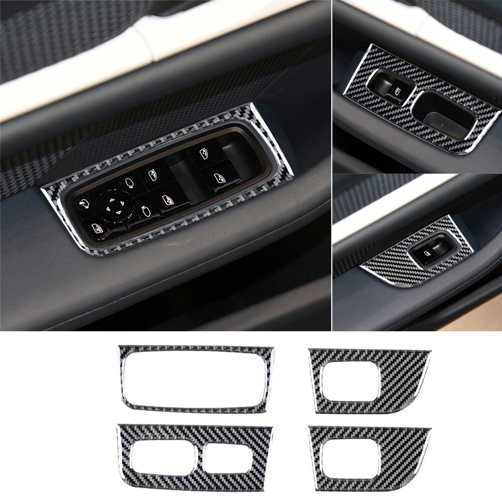 4¡ÁCarbon Fiber Window Lift Switch Button Panel Trim for Porsche Taycan 2019-2022