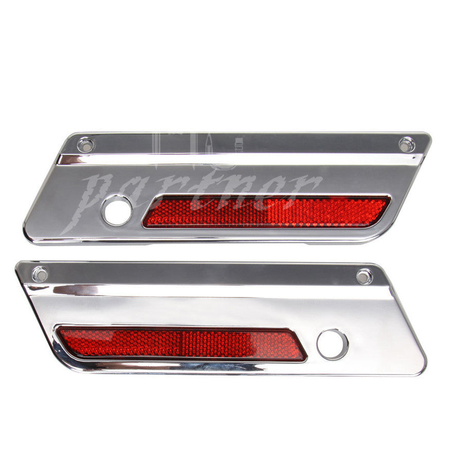 Chrome Saddlebag Latch Covers With Red Reflector for Harley Touring Hard Bags Q