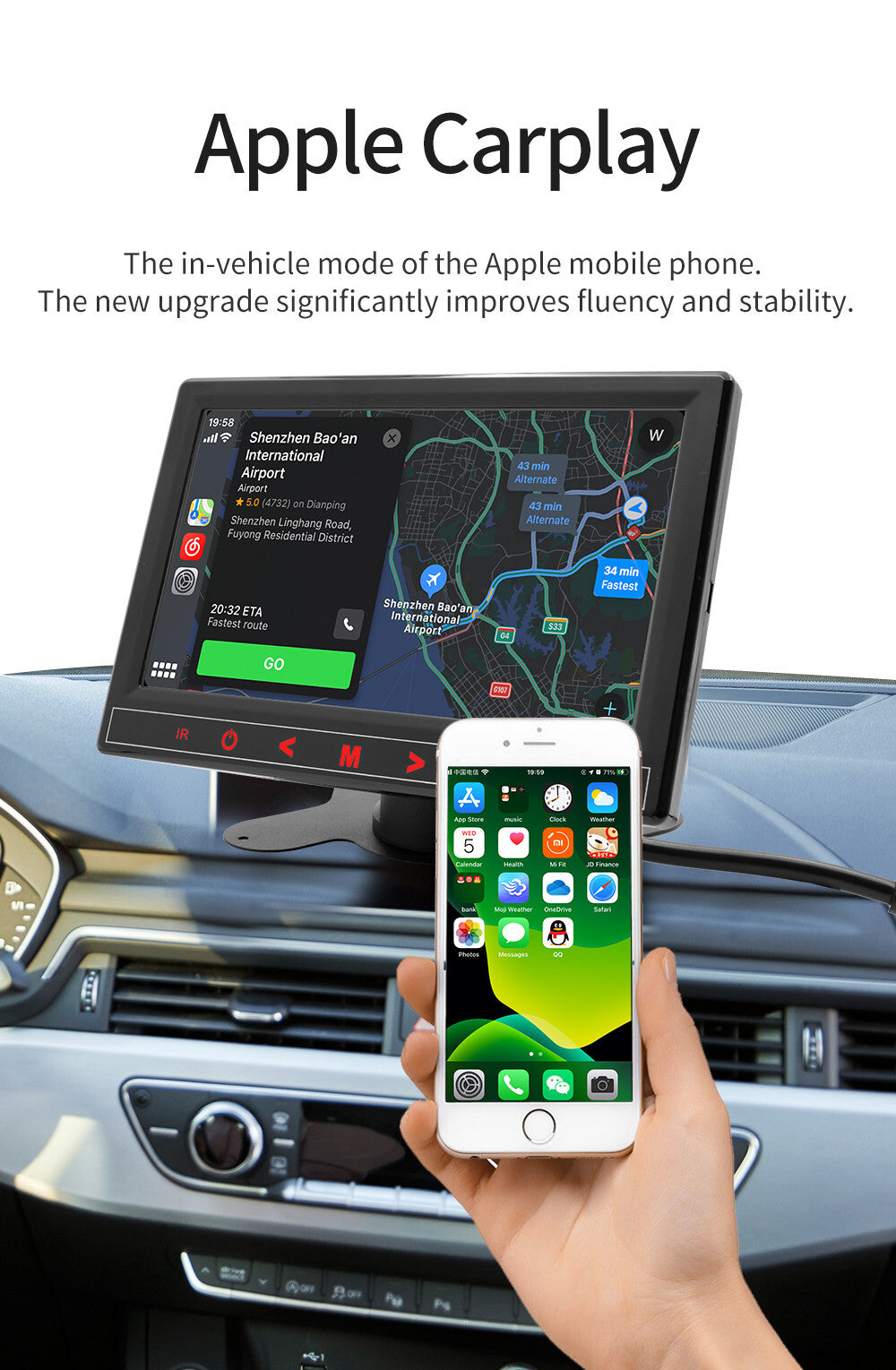 7in Car Stereo Monitor Touch Screen FM Bluetooth For Apple Carplay Android Auto Q