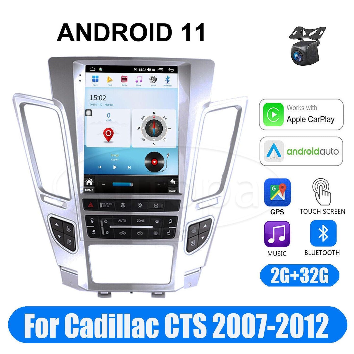 Android 11 Radio for Tesla Style screen For 07-12 for Cadillac CTS CarPlay GPS NAVI WIFI