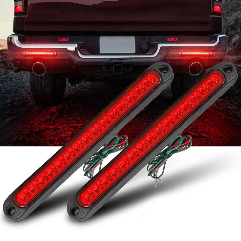 2X Red 15 LED Truck Trailer Strip DRL Stop Brake Tail Lights Rear Turn Light Bar