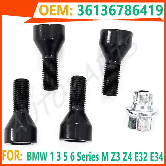 Wheel Lock Set Black Lug Bolts for 1 3 5 6 M Z3 Z4 E34 36136786419 n