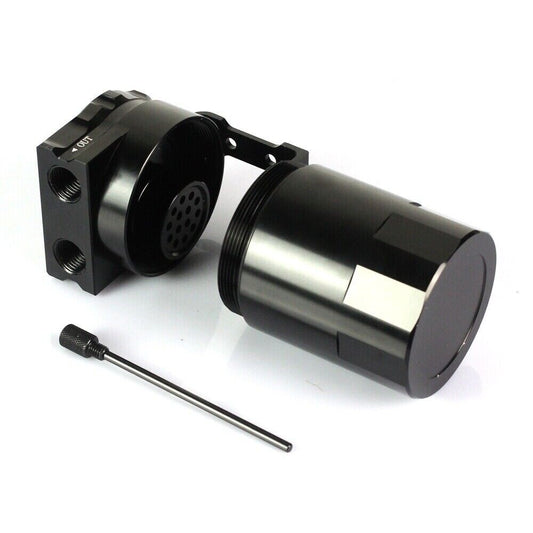 BLACK Universal Aluminum Oil Can Kit Reservoir Baffled Tank Breather Filter