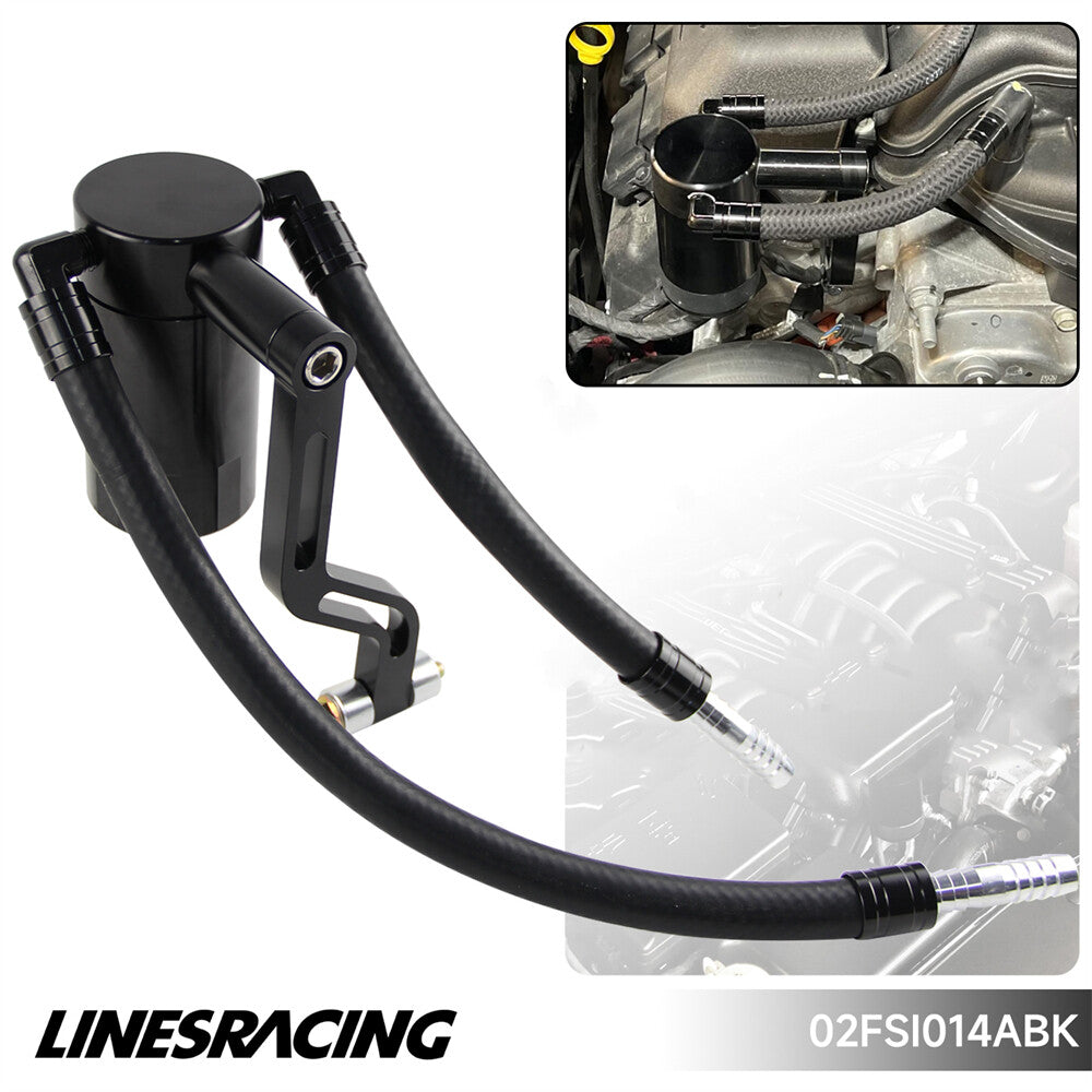 Billet Oil Catch Can For 6.4 HEMI Fully Assembled W/braided Hoses 2011+ Black