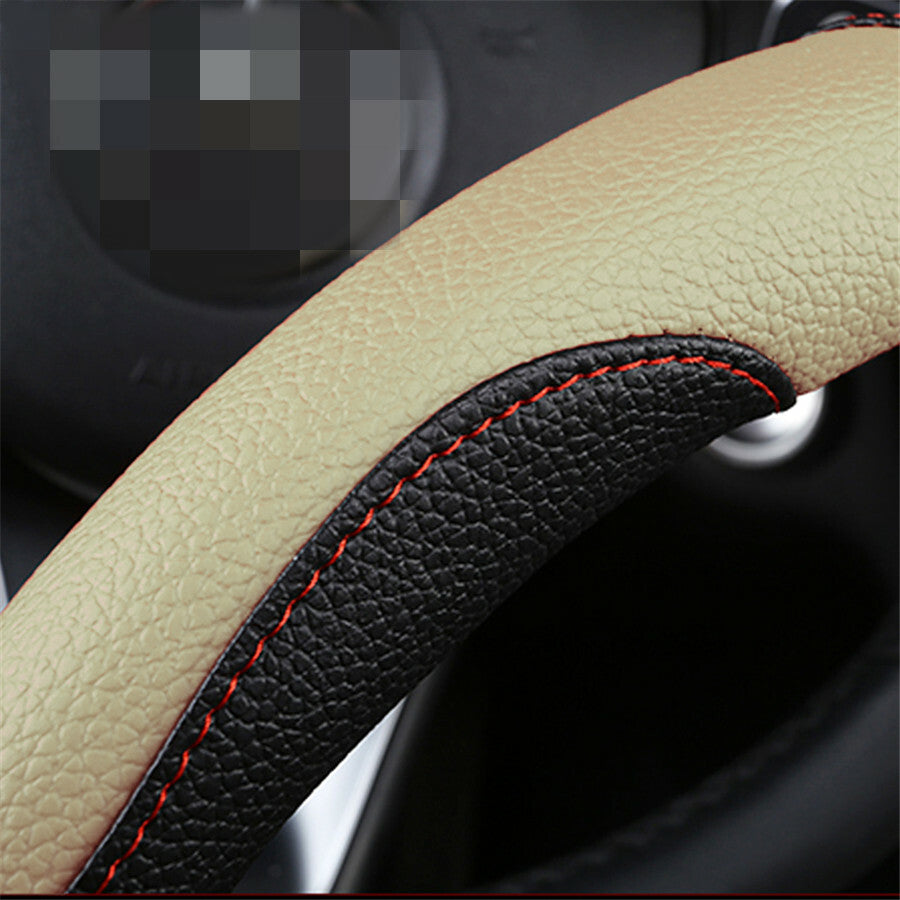 38cm 15in Car Steering Wheel Cover Non-slip PU Leather Black/Beige Accessory