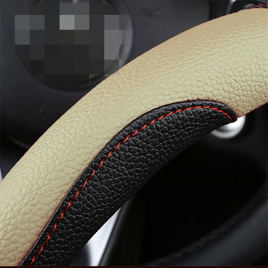 38cm 15in Car Steering Wheel Cover Non-slip PU Leather Black/Beige Accessory