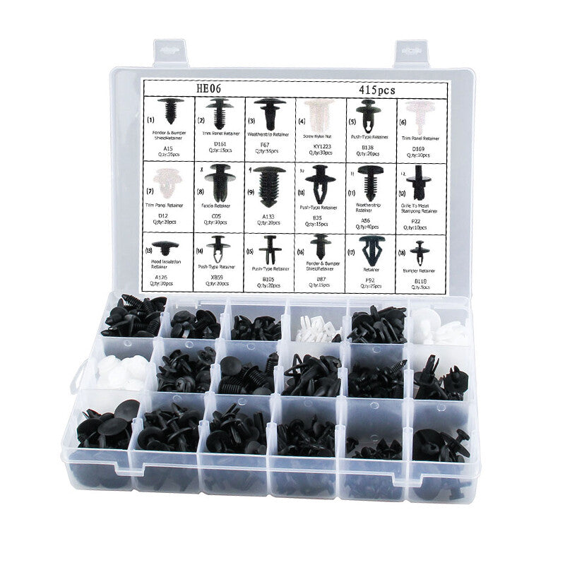 415PCS/Box Car Push Retainer Pin Rivet Trim Clip Panel Moulding Assortments Kit v