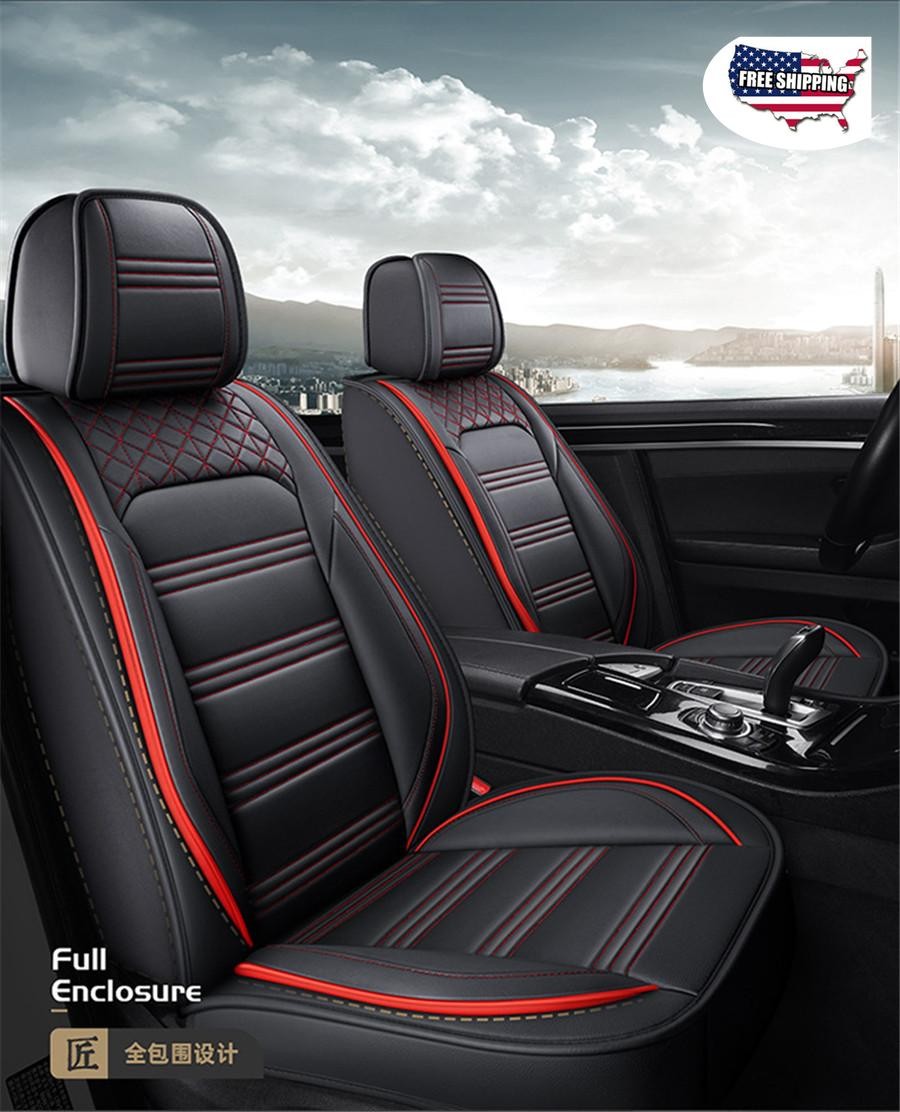 Black+Red PU leather Car Cushion Ceat Covers 6D Car-styling Full Cushion 5-Seats Q
