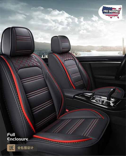 Black+Red PU leather Car Cushion Ceat Covers 6D Car-styling Full Cushion 5-Seats Q