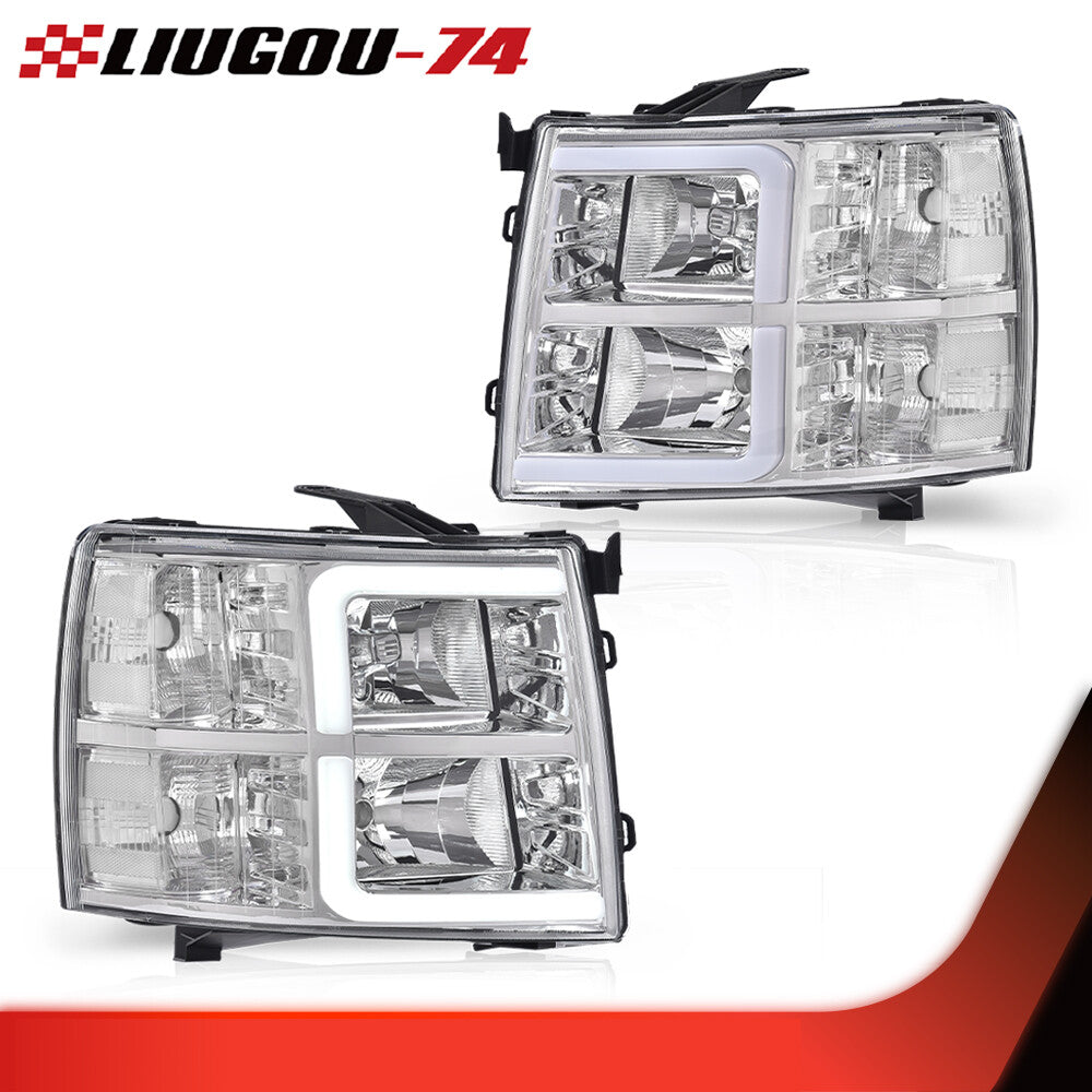 Suitable for 07-13 for Chevrolet Silverado LED DRL chrome/transparent tube headlights, new.