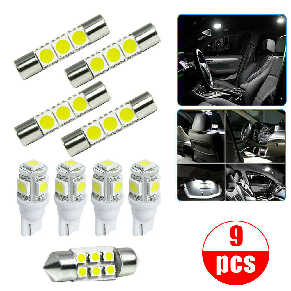 9pcs/set White LED Indoor Lights License Plate Lighting Card Dome Lamp