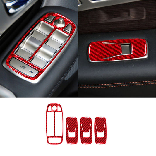 4X Red Window Lift Button Panel Trim Cover Carbon Fiber for Jaguar XF 2009-2011