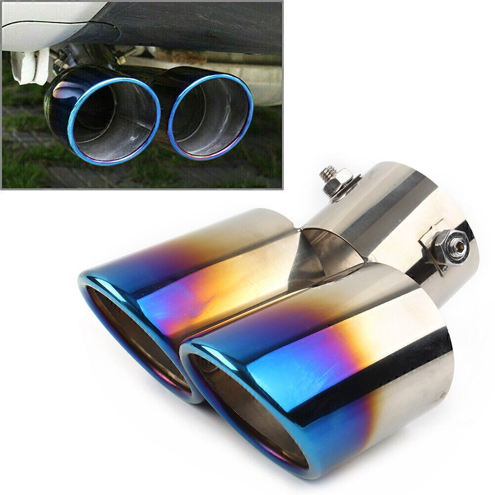 Blue Dual Car Stainless Steel Rear Exhaust Pipe Tail Muffler Tip Accessories Q
