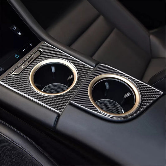 Carbon Fiber Central Cup Holder Panel Cover Trims For Taycan 19-2022 New n