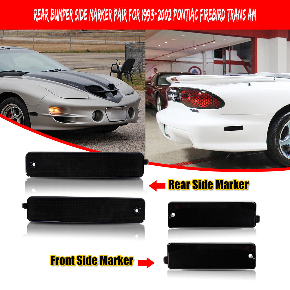 For 1998 - 2002 for Pontiac Firebird Smoked Front and Rear Bumper Side Marker Light Kit - v