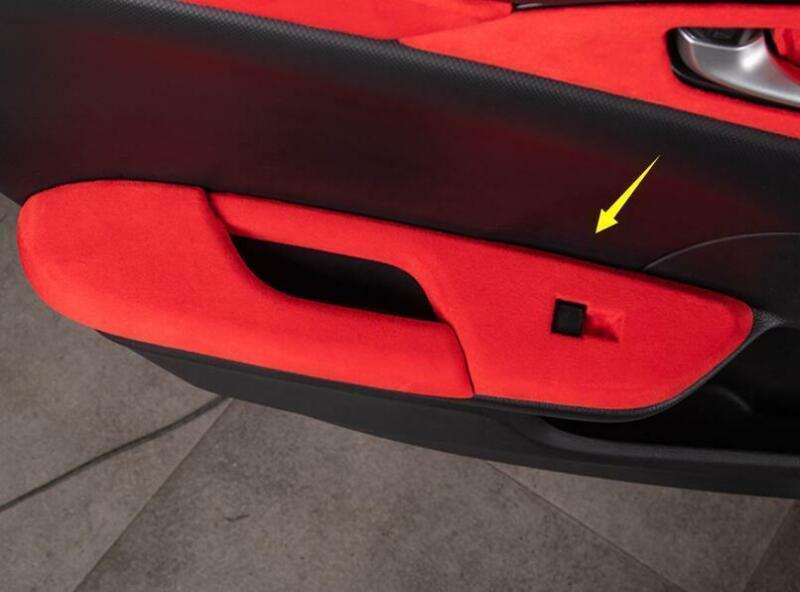 Red Alcantara Suede Window Lock Lift Panel Trim for Honda for Civic Sedan 2016-2021