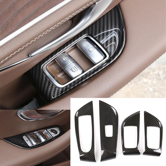 Carbon ABS Window Lift Switch Button Trim for Mercedes-Benz E Class 2016-21 high